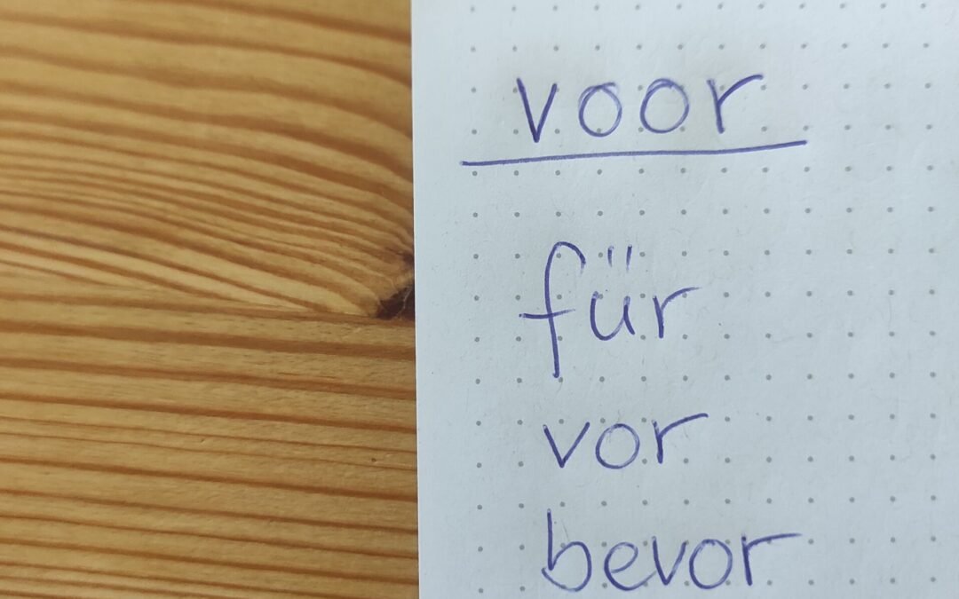 Duitse voorzetsels vor, für en voegwoord bevor uitgelegd met voorbeeldzinnen.